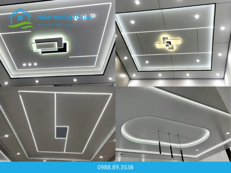 Trần nhôm tổ ong kết hợp đèn LED